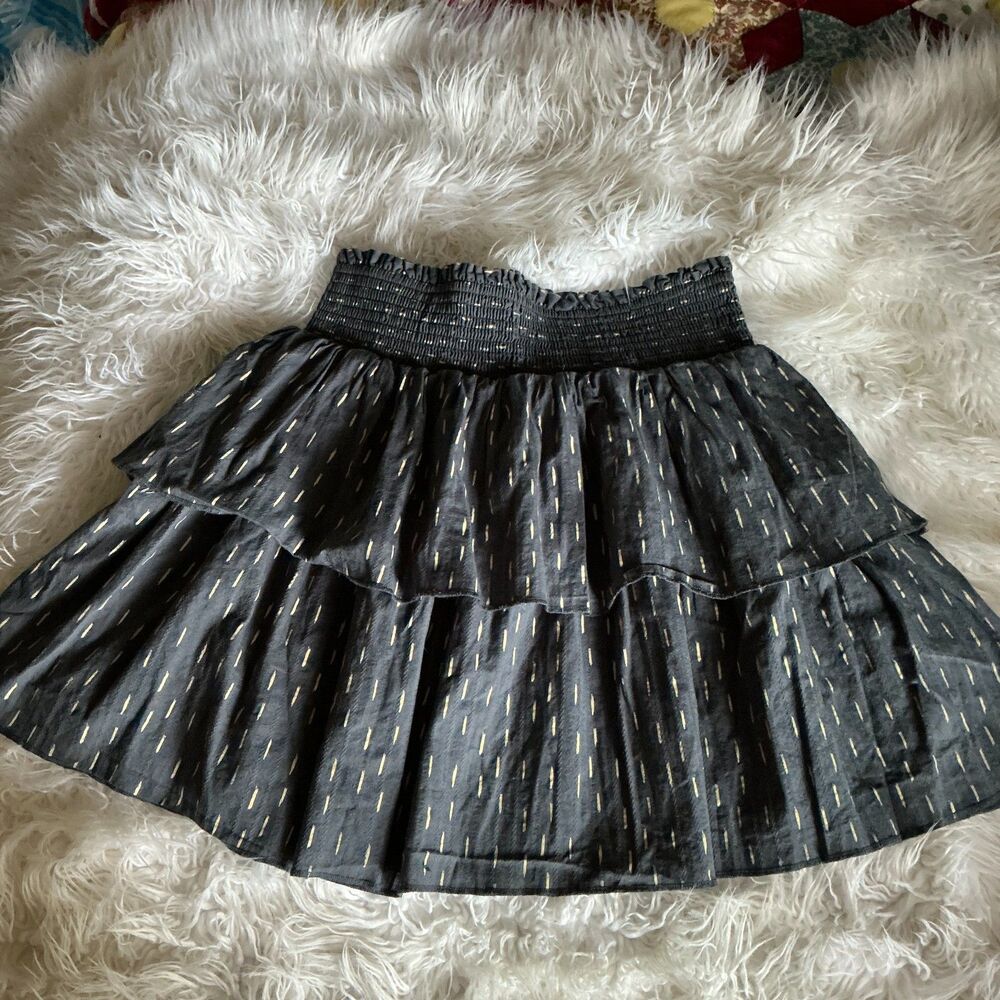 Blue Linen  Ruffled Skirt